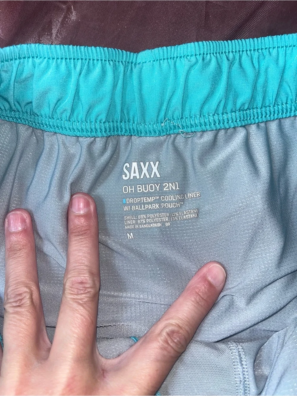 Saxx Teal and Navy Colorblock Swim Trunks Size Medium